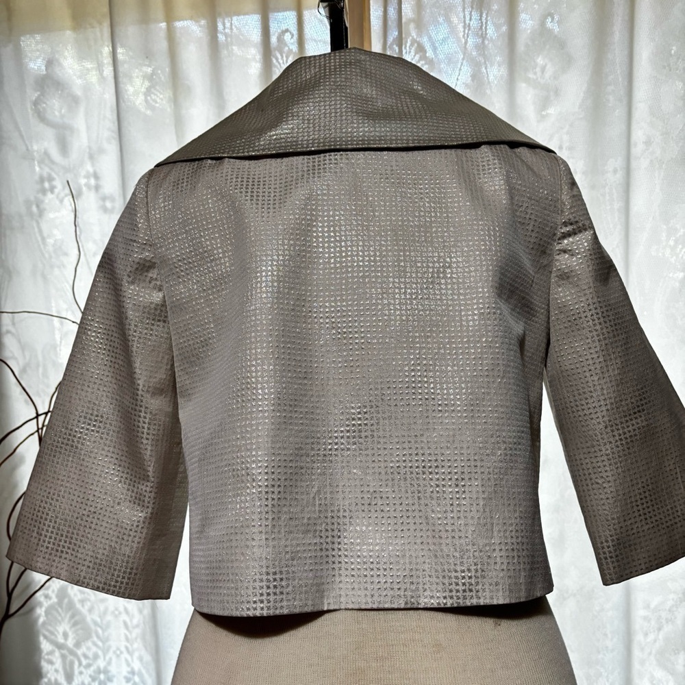 anilee Cropped Jacket 3/4 Sleeves & button front. Silver metallic lamay Size S - Picture 2 of 12